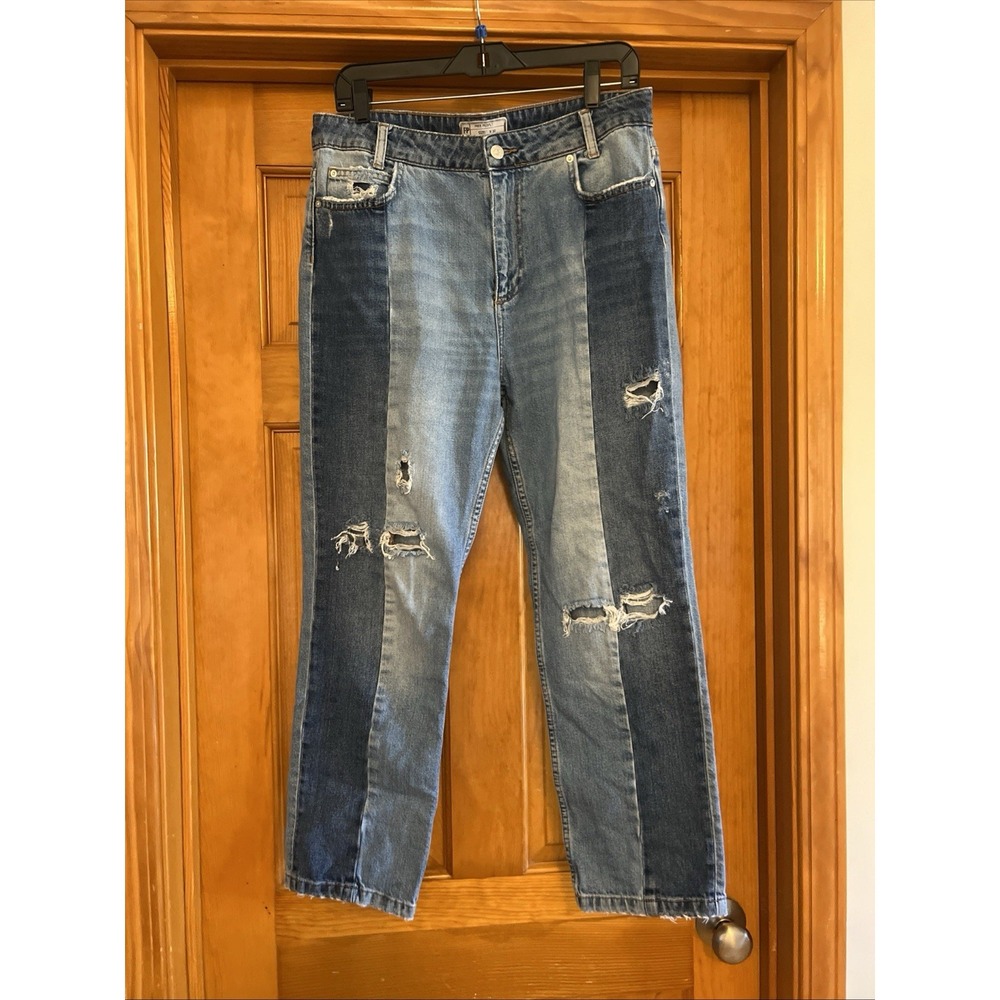 Free People Womens Jeans 30 Patchwork Distressed High Rise Two-Tone Crop